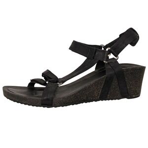 Teva Ysidro Universal Wedge Sandals Black Leather Strappy 1015119 Womens Size 9